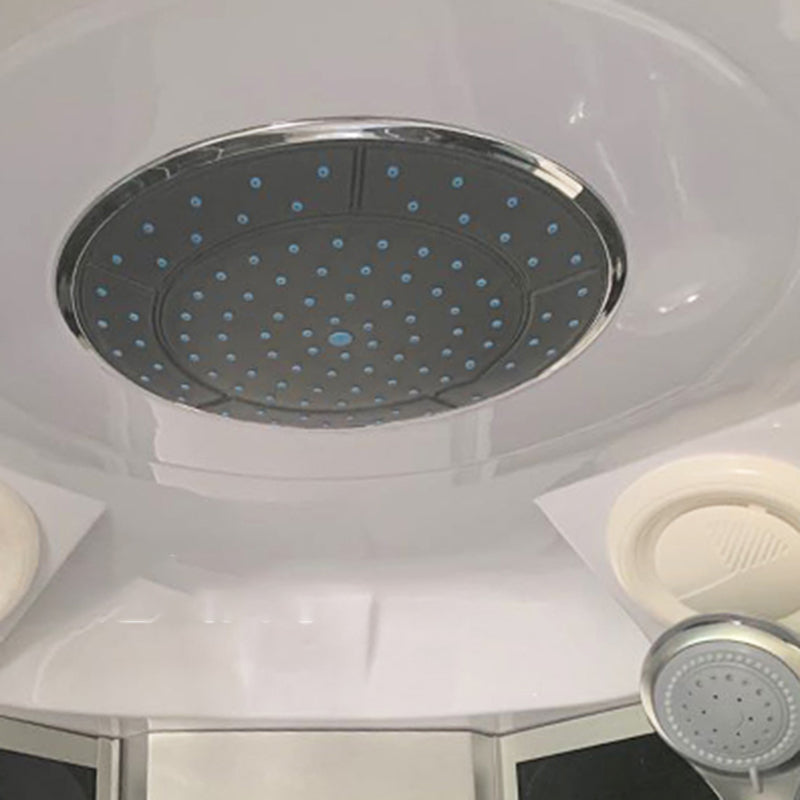 Round Shower Stall Double Sliding Shower Stall with White Base and Rain Shower