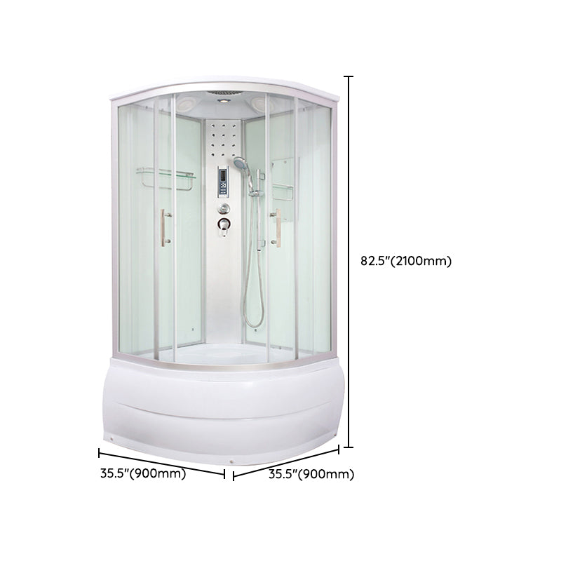 Round Shower Stall Double Sliding Shower Stall with White Base and Rain Shower