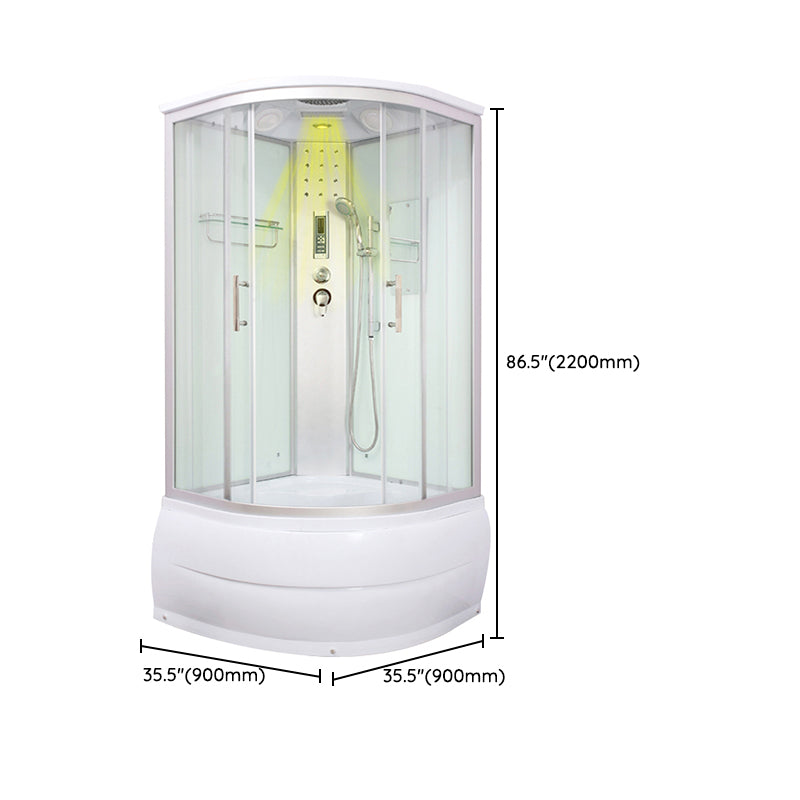 Round Shower Stall Double Sliding Shower Stall with White Base and Rain Shower