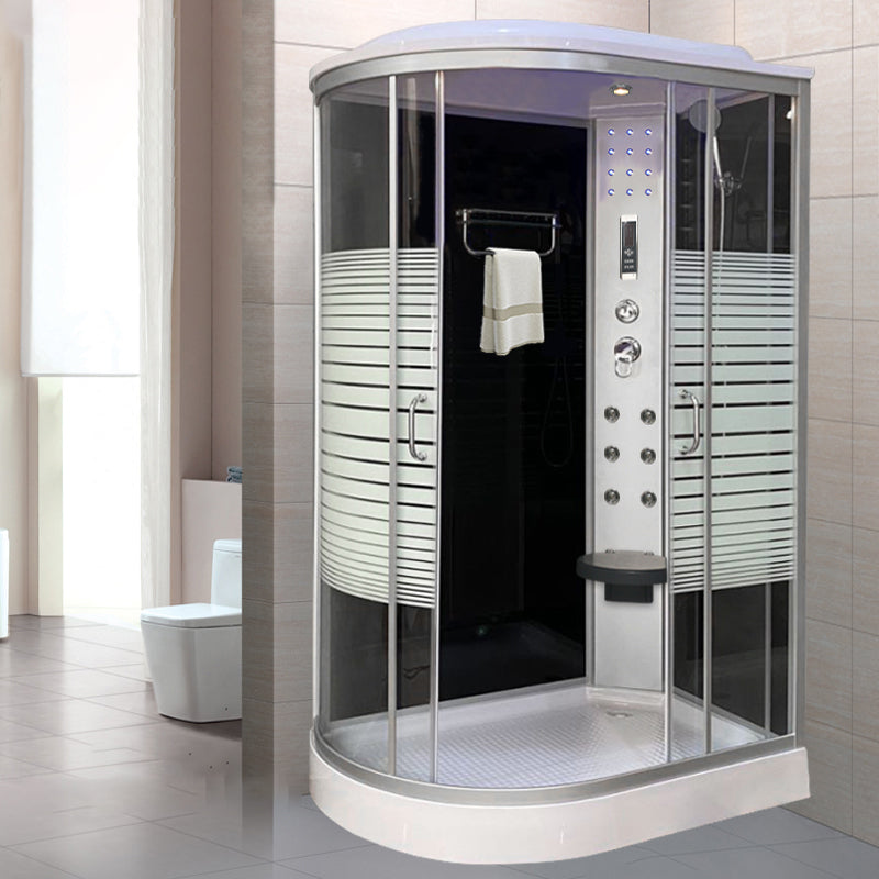 Striped Shower Stall Tempered Glass Shower Stall with Towel Bar and Rain Shower