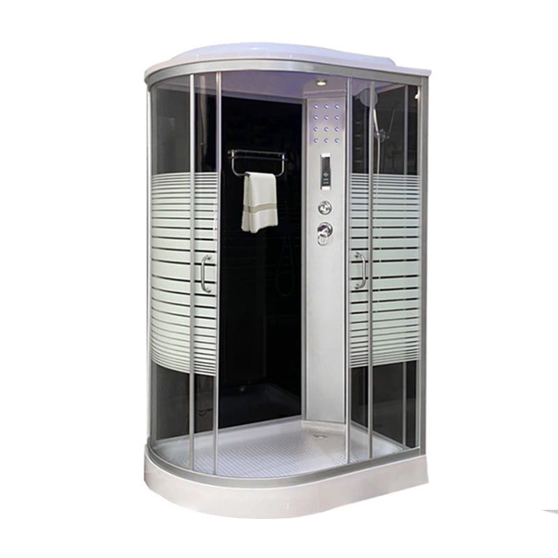 Striped Shower Stall Tempered Glass Shower Stall with Towel Bar and Rain Shower