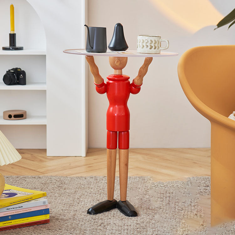 Solid Wood Accent Side Table Table Abstract Side End Snack Table