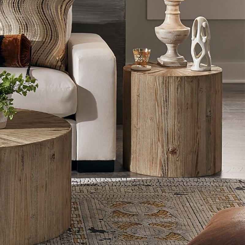 Rustic Corner Table Solid Wood Round Distressed Accent Side Table