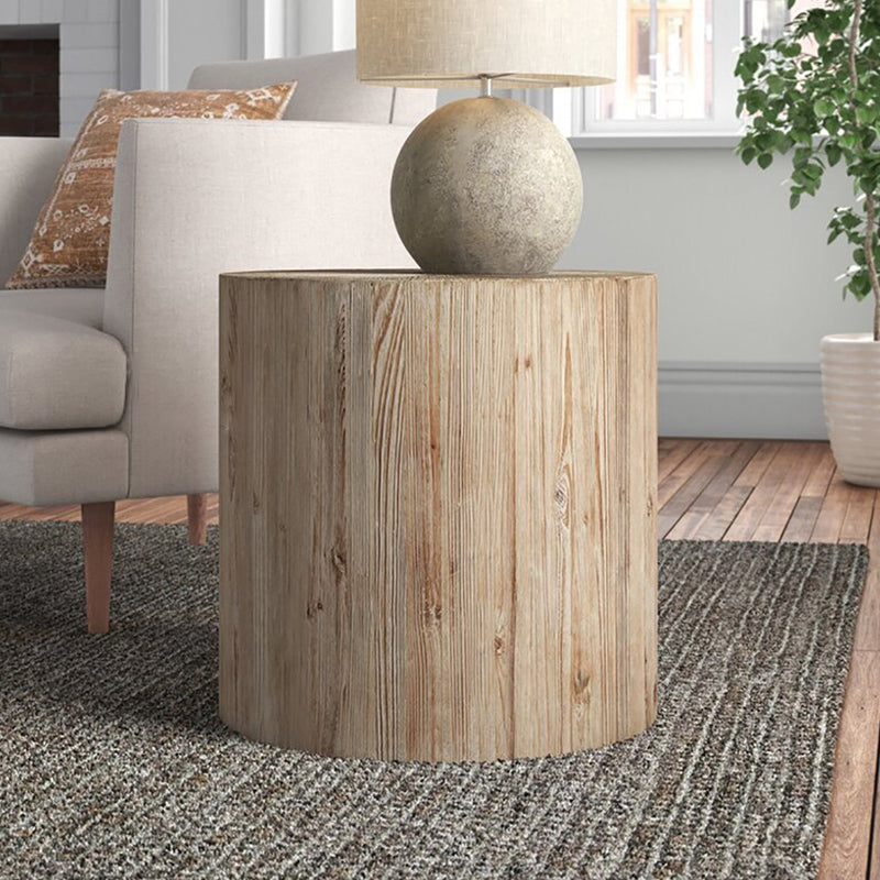 Rustic Corner Table Solid Wood Round Distressed Accent Side Table