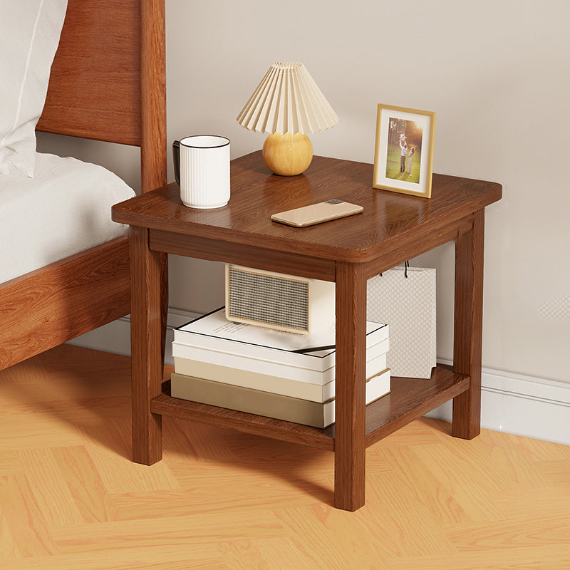 Modernistic Side Table Double Tier Wood Accent Side Table with Shelf
