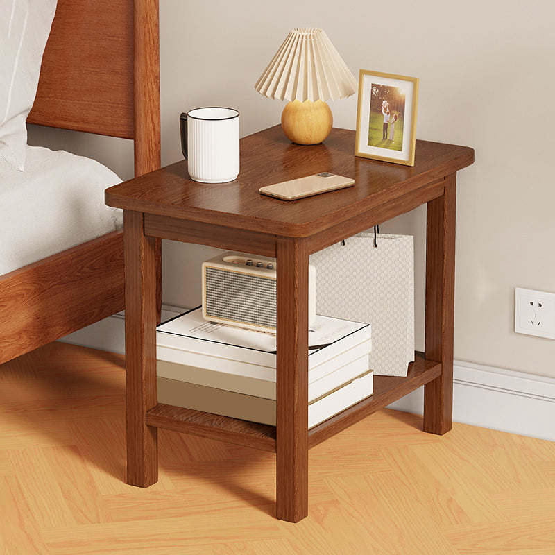 Modernistic Side Table Double Tier Wood Accent Side Table with Shelf