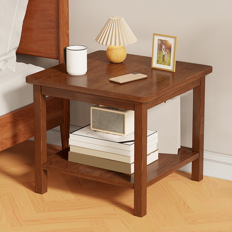 Modernistic Side Table Double Tier Wood Accent Side Table with Shelf