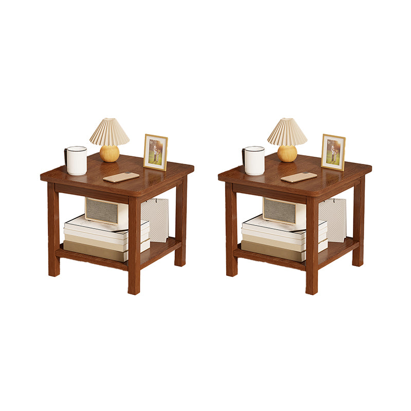 Modernistic Side Table Double Tier Wood Accent Side Table with Shelf
