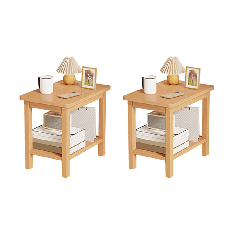 Modernistic Side Table Double Tier Wood Accent Side Table with Shelf