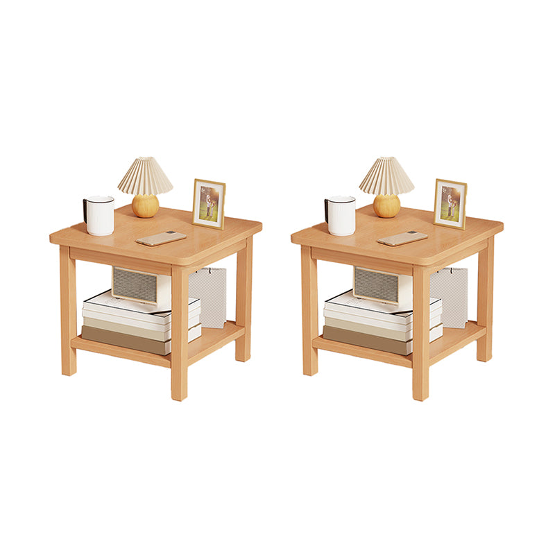 Modernistic Side Table Double Tier Wood Accent Side Table with Shelf