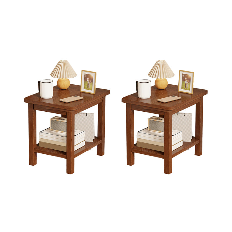 Modernistic Side Table Double Tier Wood Accent Side Table with Shelf