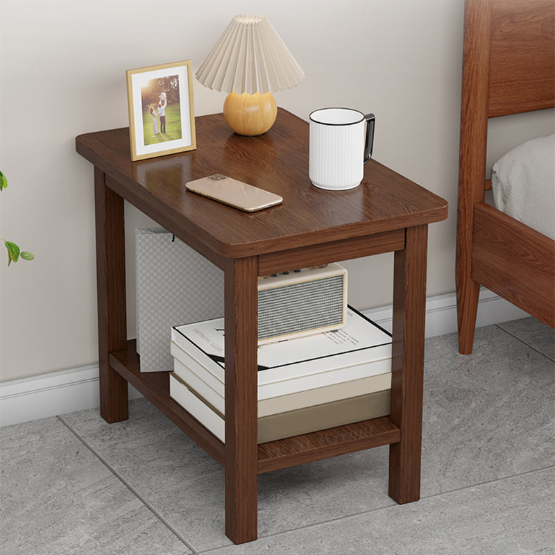 Modernistic Side Table Double Tier Wood Accent Side Table with Shelf
