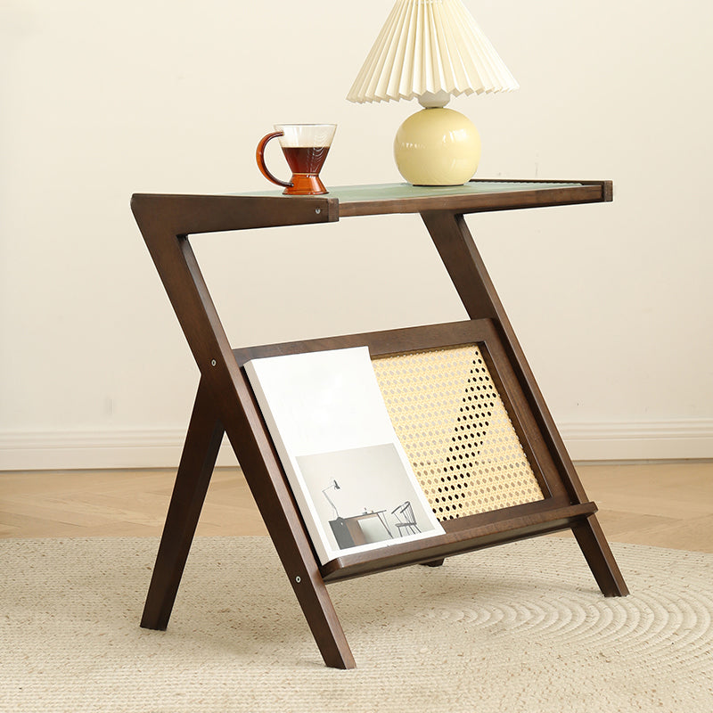 Modernistic Rectangular Accent Side Table Wood and Glass Side Table