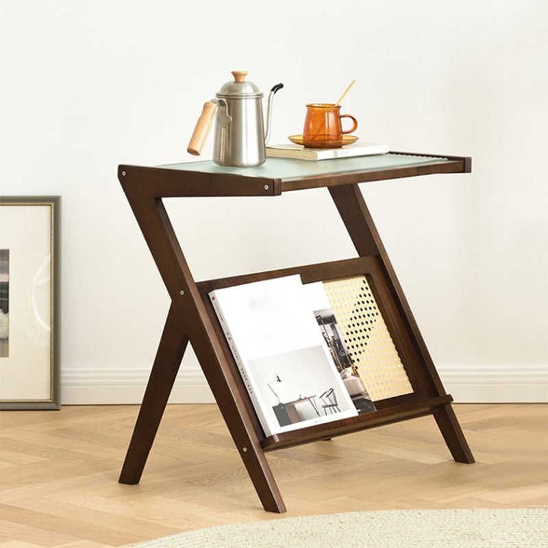 Modernistic Rectangular Accent Side Table Wood and Glass Side Table