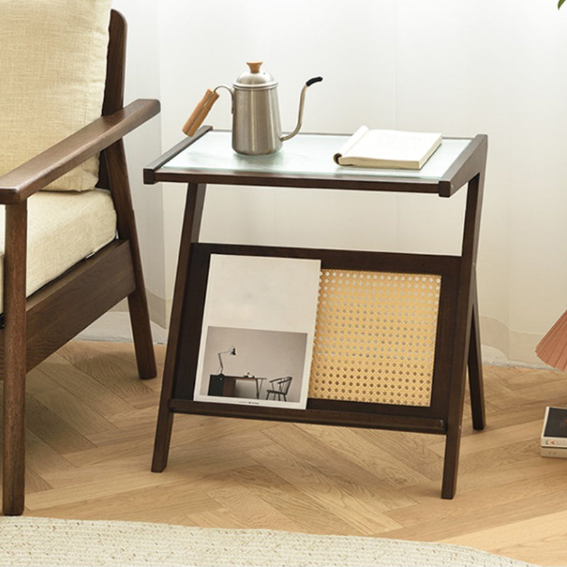 Modernistic Rectangular Accent Side Table Wood and Glass Side Table