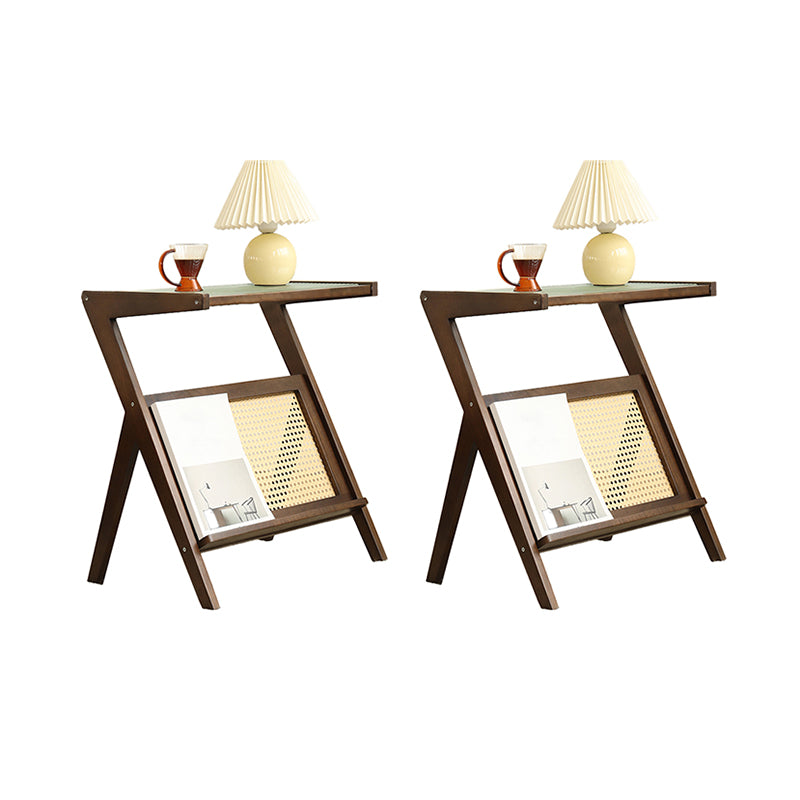 Modernistic Rectangular Accent Side Table Wood and Glass Side Table