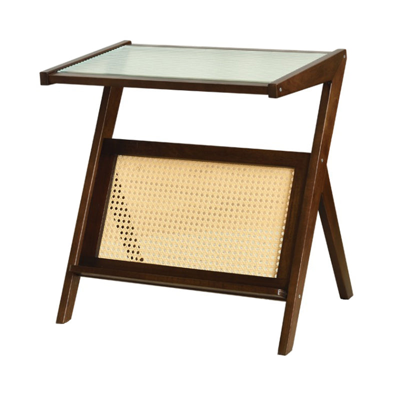 Modernistic Rectangular Accent Side Table Wood and Glass Side Table