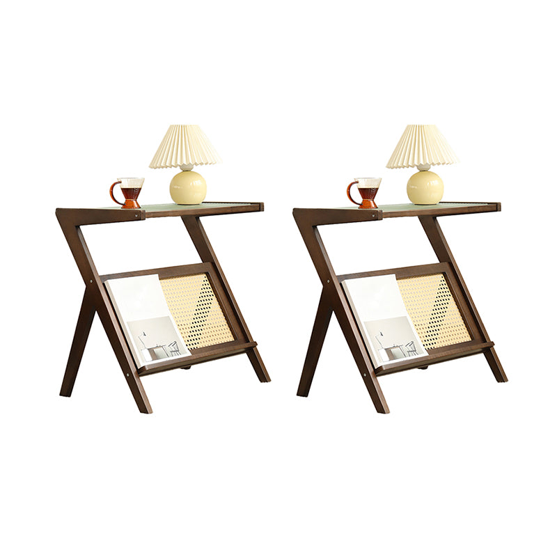 Modernistic Rectangular Accent Side Table Wood and Glass Side Table