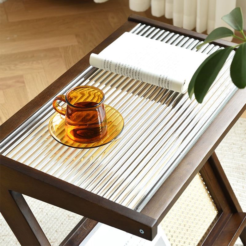 Modernistic Rectangular Accent Side Table Wood and Glass Side Table
