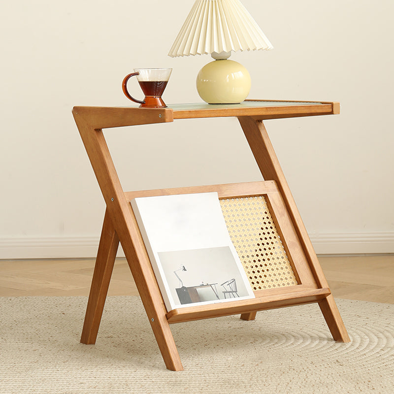 Modernistic Rectangular Accent Side Table Wood and Glass Side Table
