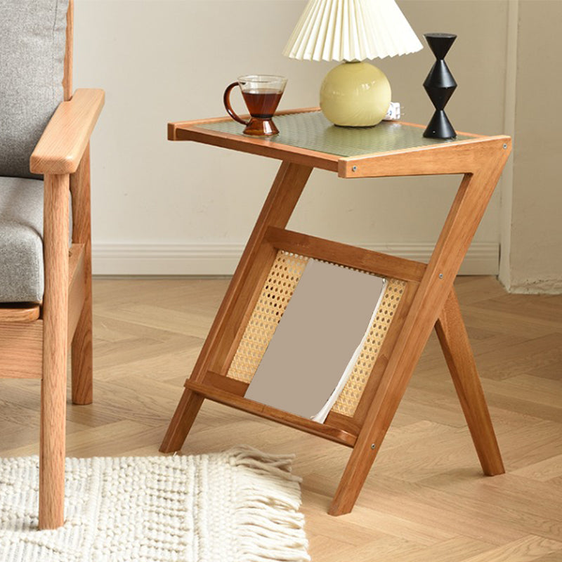 Modernistic Rectangular Accent Side Table Wood and Glass Side Table