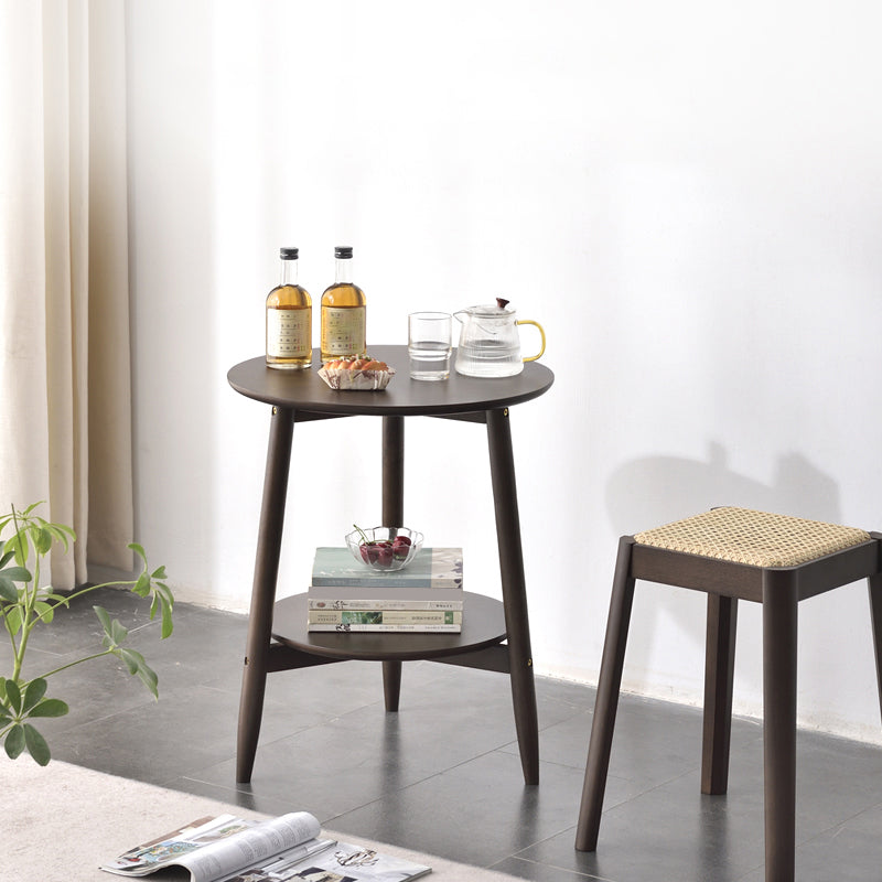 Modernistic Corner Table with Storage Round Double Tier Living Room End Table