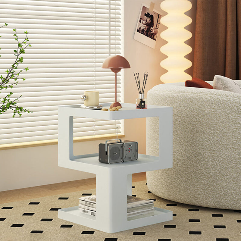 Ultra-Modern Side End Snack Table with Metal Shelves Bedroom Side Table in White