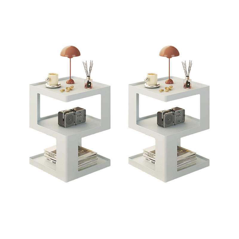 Ultra-Modern Side End Snack Table with Metal Shelves Bedroom Side Table in White