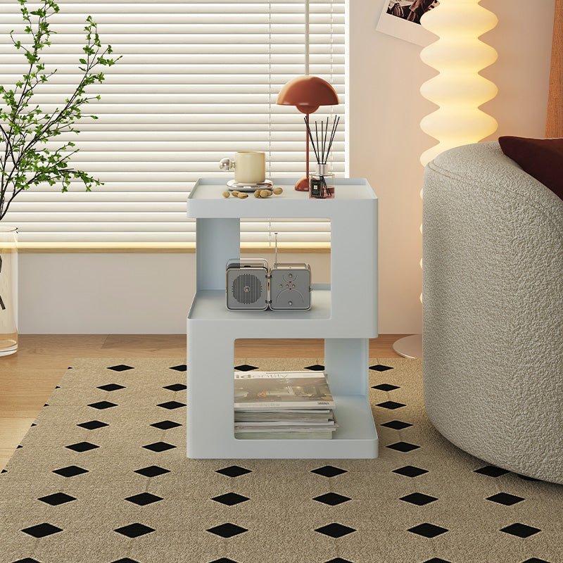 Ultra-Modern Side End Snack Table with Metal Shelves Bedroom Side Table in White