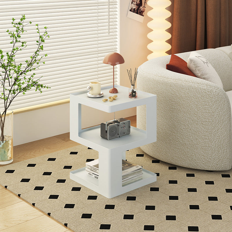 Ultra-Modern Side End Snack Table with Metal Shelves Bedroom Side Table in White