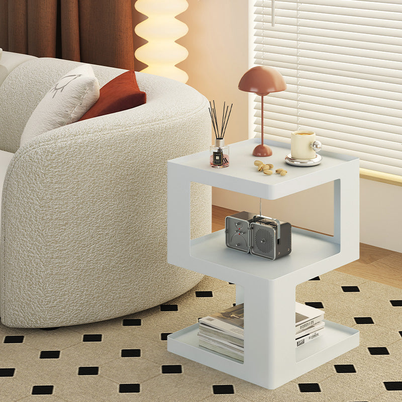 Ultra-Modern Side End Snack Table with Metal Shelves Bedroom Side Table in White