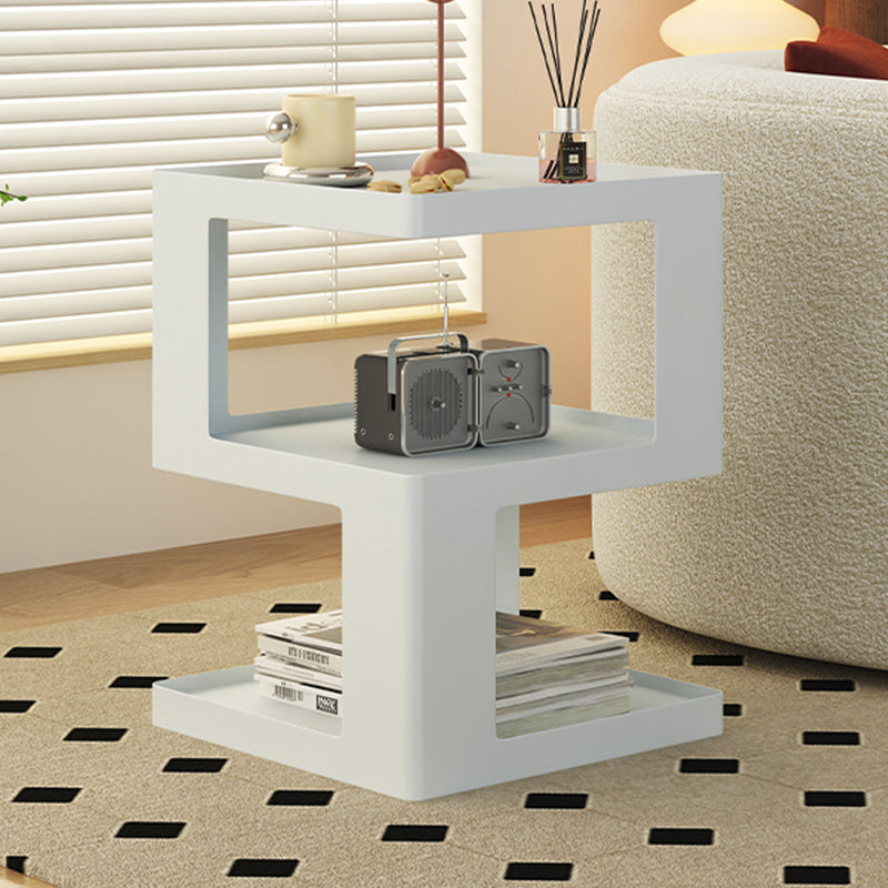 Ultra-Modern Side End Snack Table with Metal Shelves Bedroom Side Table in White