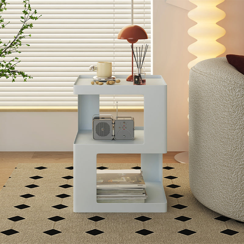 Ultra-Modern Side End Snack Table with Metal Shelves Bedroom Side Table in White