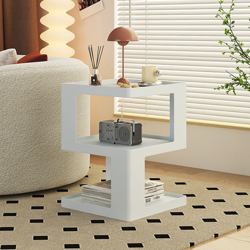 Ultra-Modern Side End Snack Table with Metal Shelves Bedroom Side Table in White