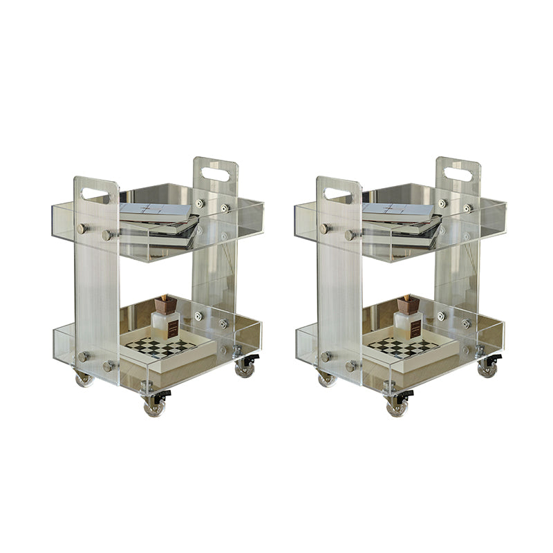 Modern Plastic Rectangular End Table Double Tier Corner Table with Storage