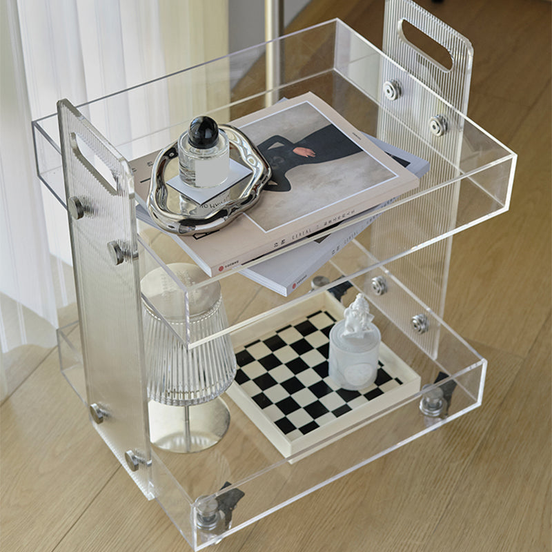 Modern Plastic Rectangular End Table Double Tier Corner Table with Storage