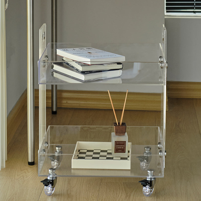 Modern Plastic Rectangular End Table Double Tier Corner Table with Storage