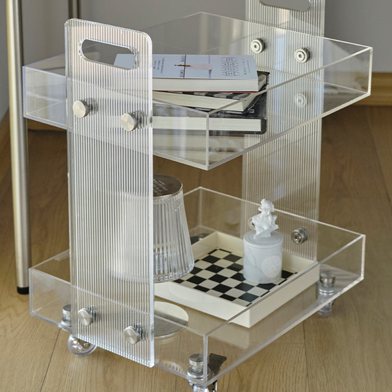 Modern Plastic Rectangular End Table Double Tier Corner Table with Storage