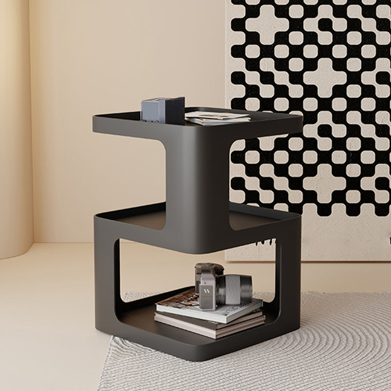 Ultra-Modern Side End Snack Table with Metal Shelves Bedroom Side Table