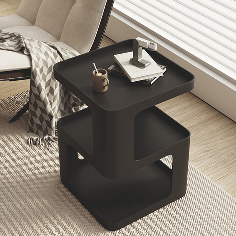Ultra-Modern Side End Snack Table with Metal Shelves Bedroom Side Table