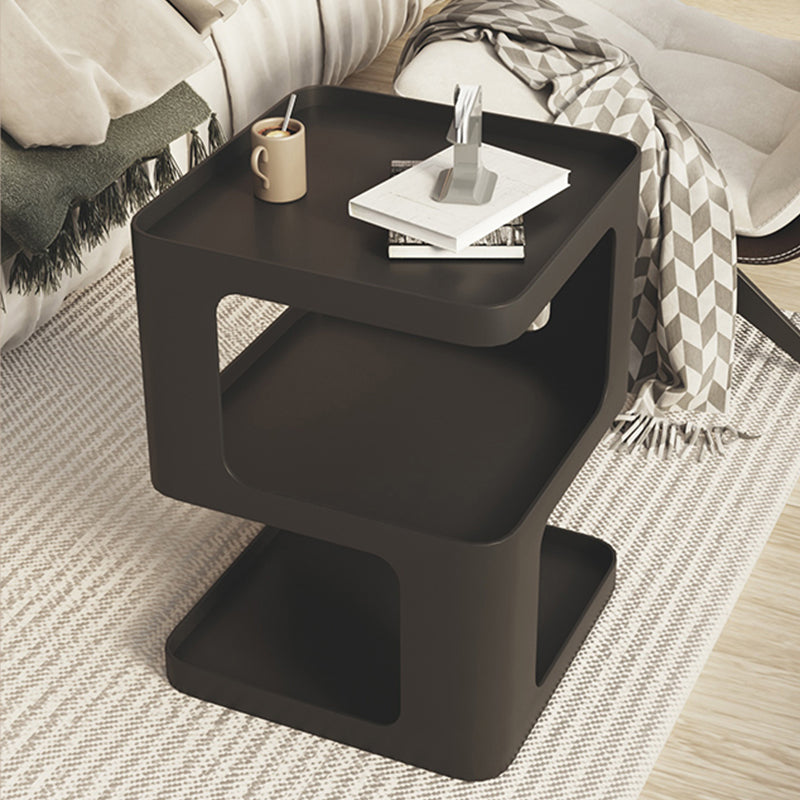 Ultra-Modern Side End Snack Table with Metal Shelves Bedroom Side Table
