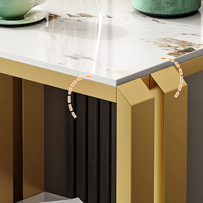 Frame Glam Style Side Table 21.6" Tall Stone Top Side Table with Storage