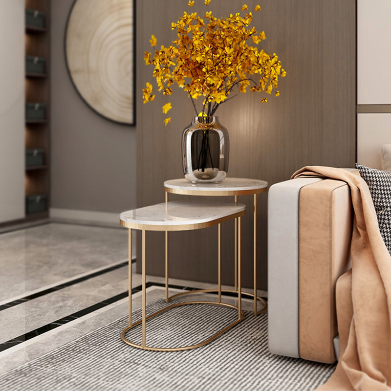 Luxurious Stone Top End Table Metal Frame Sofa Side Accent Table