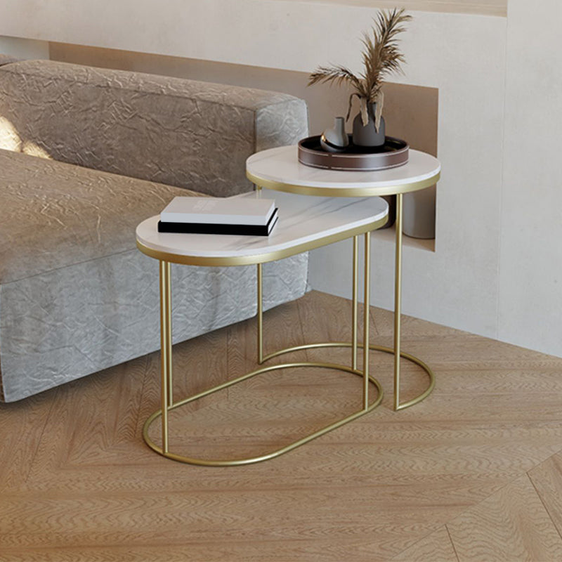 Luxurious Stone Top End Table Metal Frame Sofa Side Accent Table
