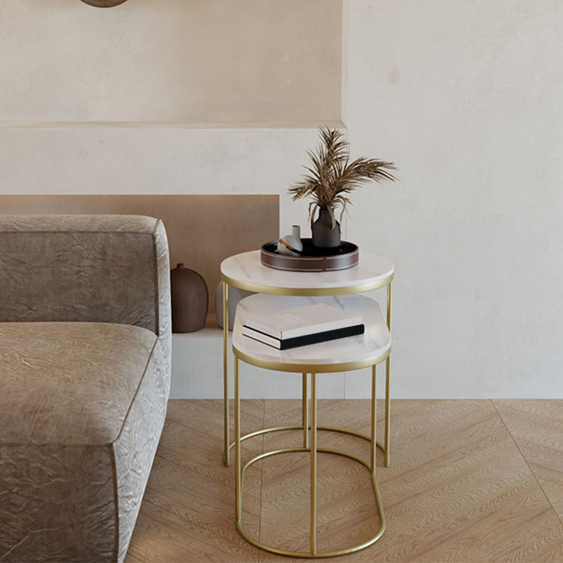 Luxurious Stone Top End Table Metal Frame Sofa Side Accent Table