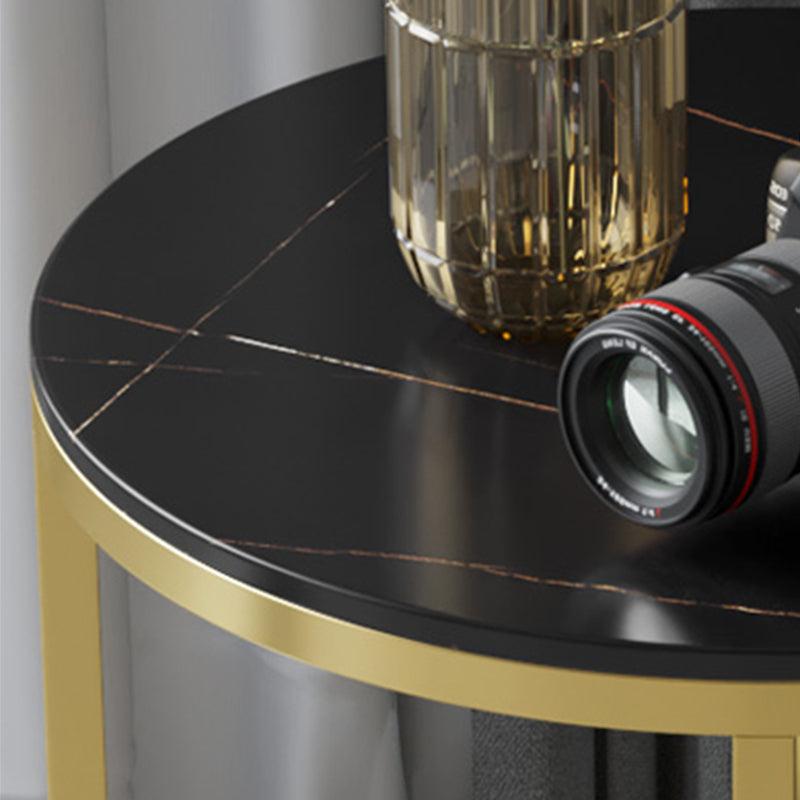 Metal Frame Side End Table Round Stone Top Side Table with Shelf