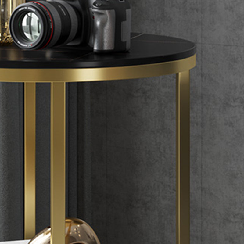 Metal Frame Side End Table Round Stone Top Side Table with Shelf