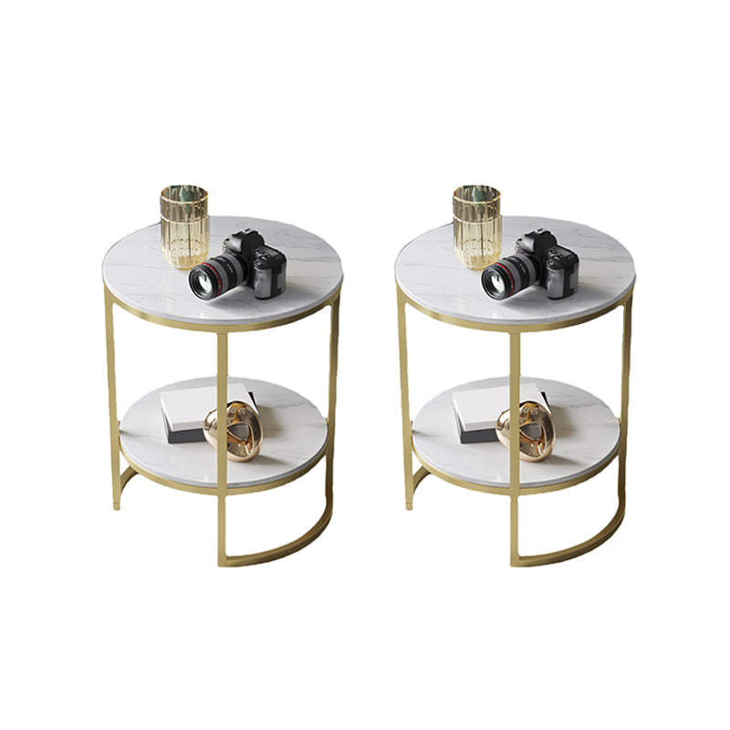 Metal Frame Side End Table Round Stone Top Side Table with Shelf