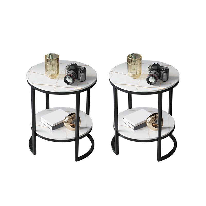 Metal Frame Side End Table Round Stone Top Side Table with Shelf