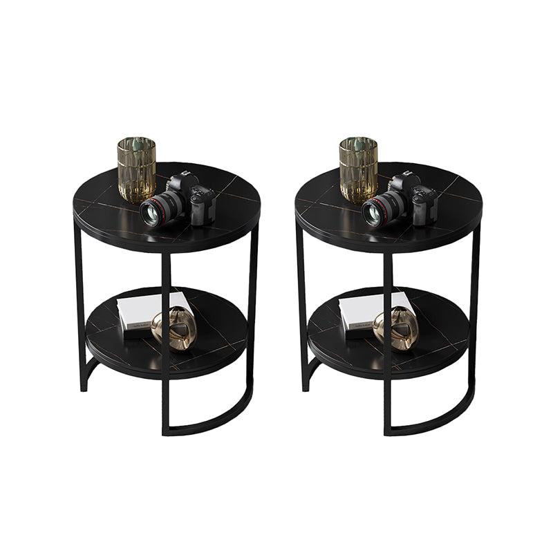 Metal Frame Side End Table Round Stone Top Side Table with Shelf